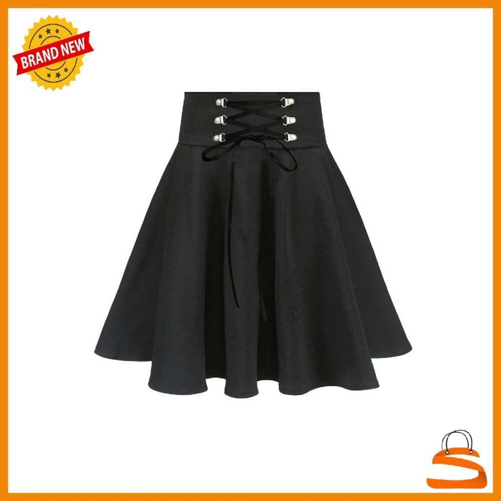 Gothic Plaid Skirt High Waist A-Line Flare Mini Skater Pleated